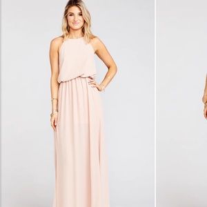 Show me your mumu Heather Halter bridesmaid dress in Dusty Blush Crisp..
